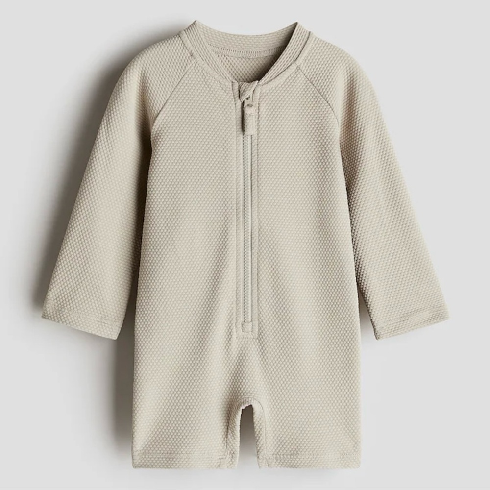 2 Pièce Beige Set UPF 50 Baby Swim Jumpsuit + Sun Cap 3-6M